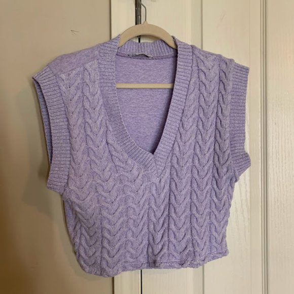 ZARA SLEEVELESS CABLE-KNIT TOP LILAC - Picture 1 of 3